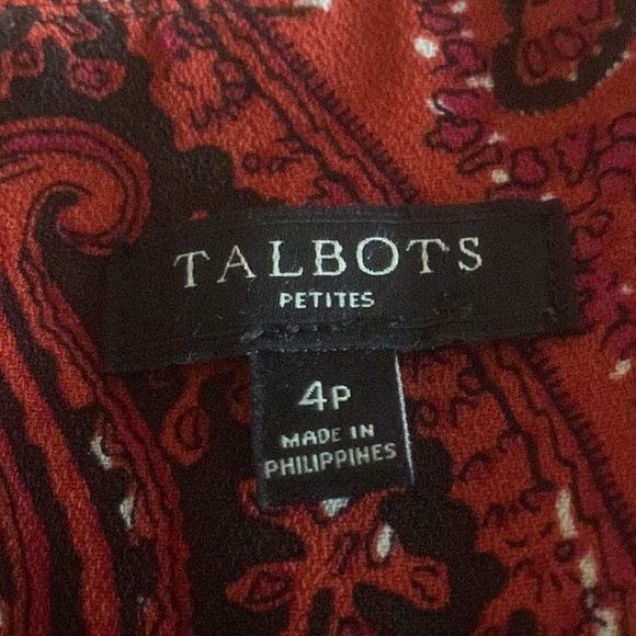 Talbots Red Orange White Black 3/4 long Sleeve Dress size Petite 4 4P - Picture 7 of 9